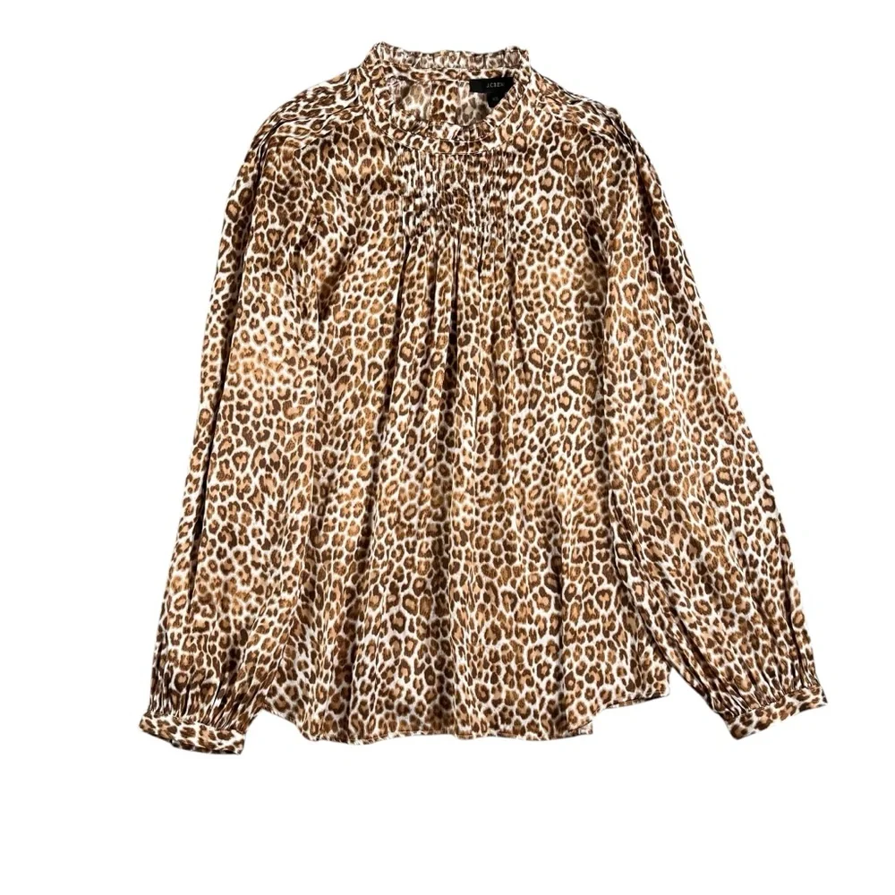 J.Crew‎ Women's Ruffleneck Drapey Top In Leopard Print Size XS